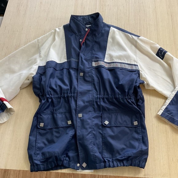 Vintage 90s Perry Ellis Mens XXL Red White Blue Windbreaker  Full Zip Jacket - Picture 9 of 16